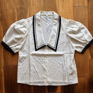 Frame Denim White Blouse with Black Polka Dots 100 percent silk M.